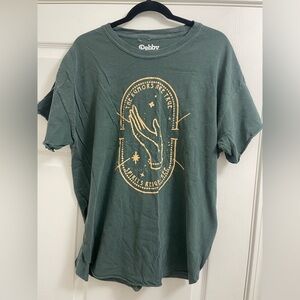 Pebby Forevee Green Graphic Side Slit T-Shirt